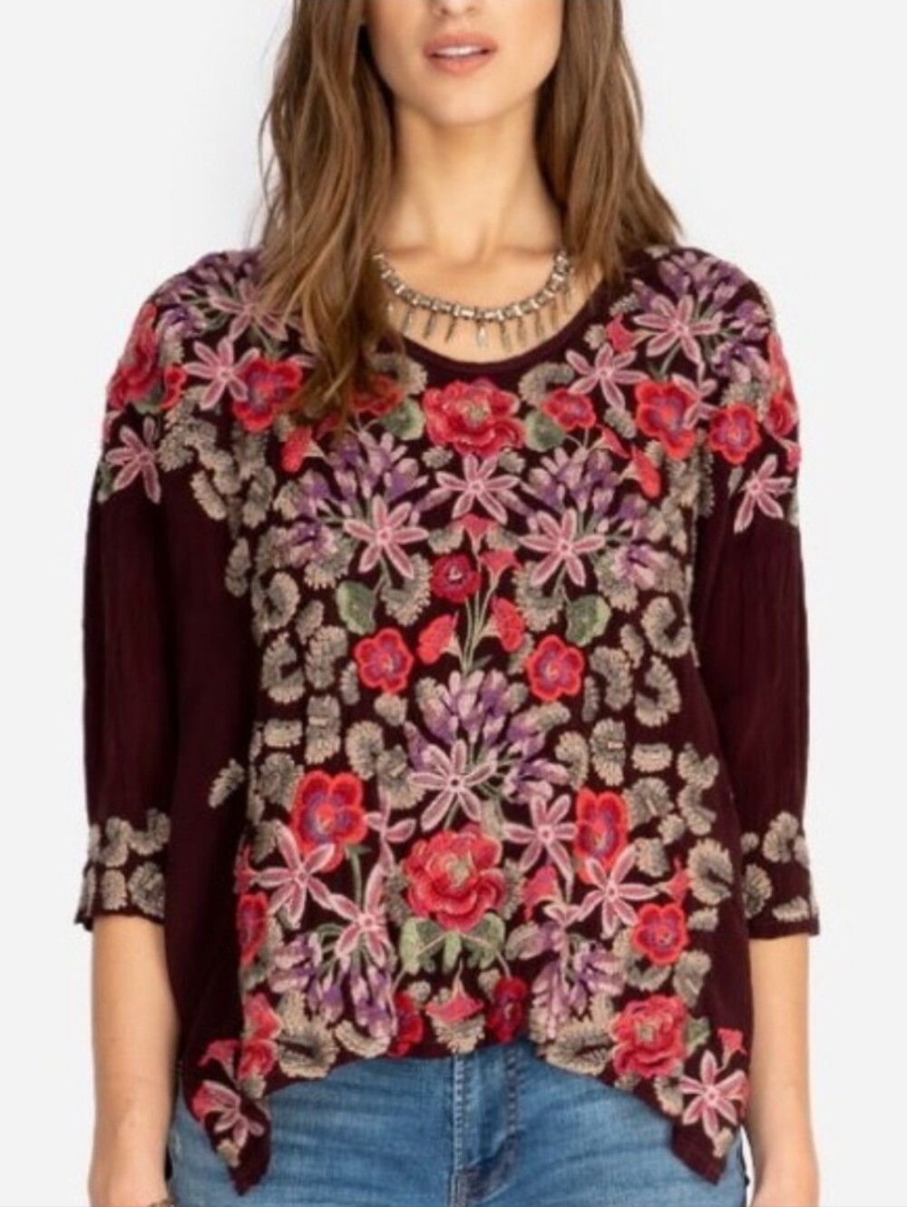 Johnny Was LEOPARD ROSE Embroidered Blouse Style C13119-9 Size XL